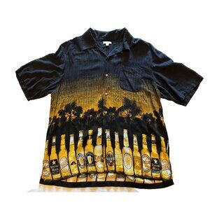 George XL 46- 48 Beer Bottle Shirt Black Party Rayon Bar Alcohol